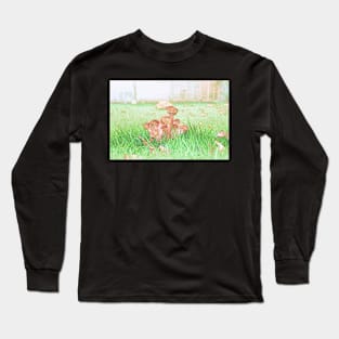Honey mushrooms dandelion garden painterly Long Sleeve T-Shirt